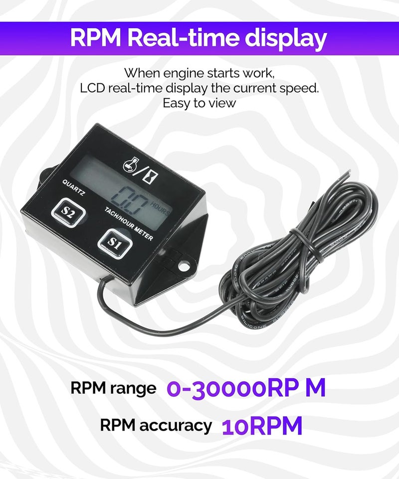 RACOONA Digital Tachometer,Hour Meters for Small Engines,Car Accessories Small Engine Hour Meter and Digital Tachometer,Waterproof Inductive Tachometer Gauge for Lawn Mower Tractor Generator - Image 4